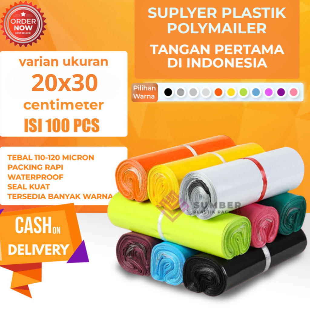 

[100 PCS] 20X30 PLASTIK PACKING POLYMAILER TEBAL WARNA HITAM PACKING ONLINE TERMURAH