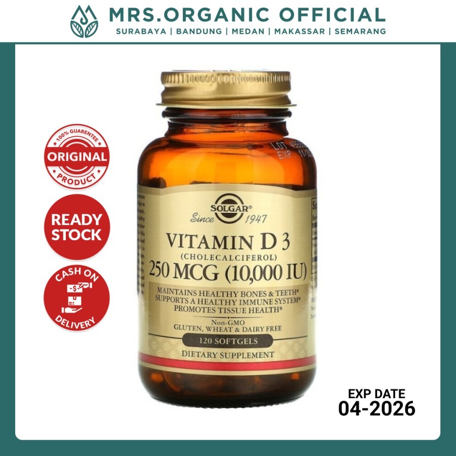 Vitamin Suplemen D3 250 mcg 10000 IU Solgar 120 Softgels