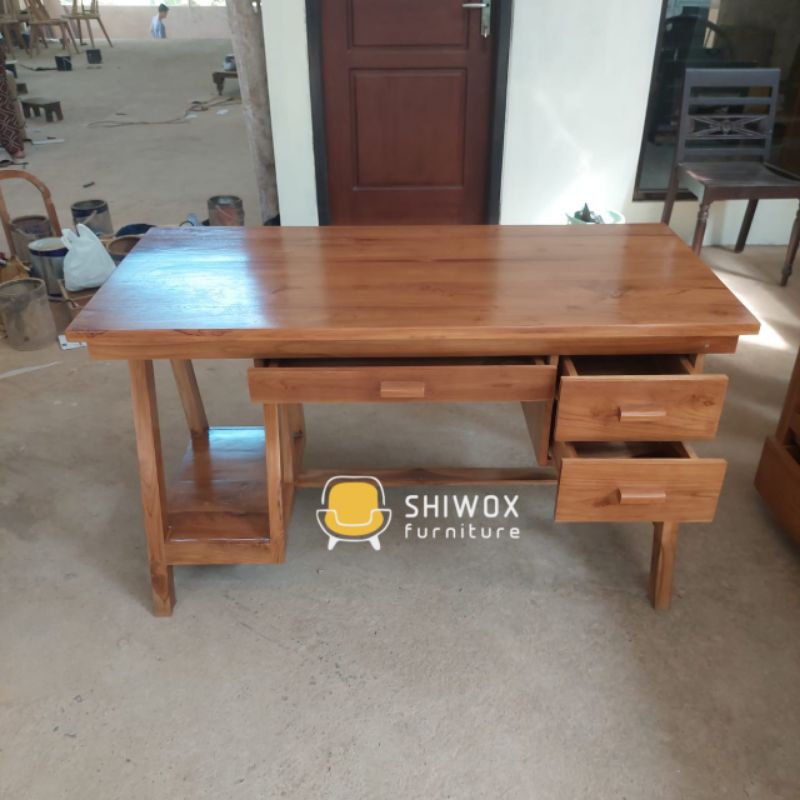 Meja kerja modern minimalis jati/Meja komputer bahan kayu jati/Meja kantor mewah kayu jati
