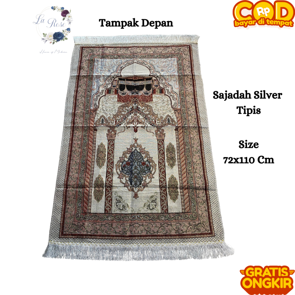 Sajadah Turkey Sajadah Turki Sajadah Travel Tipis Bahan Rajut Polyester Rumbai Putih Ukuran 72x110 C