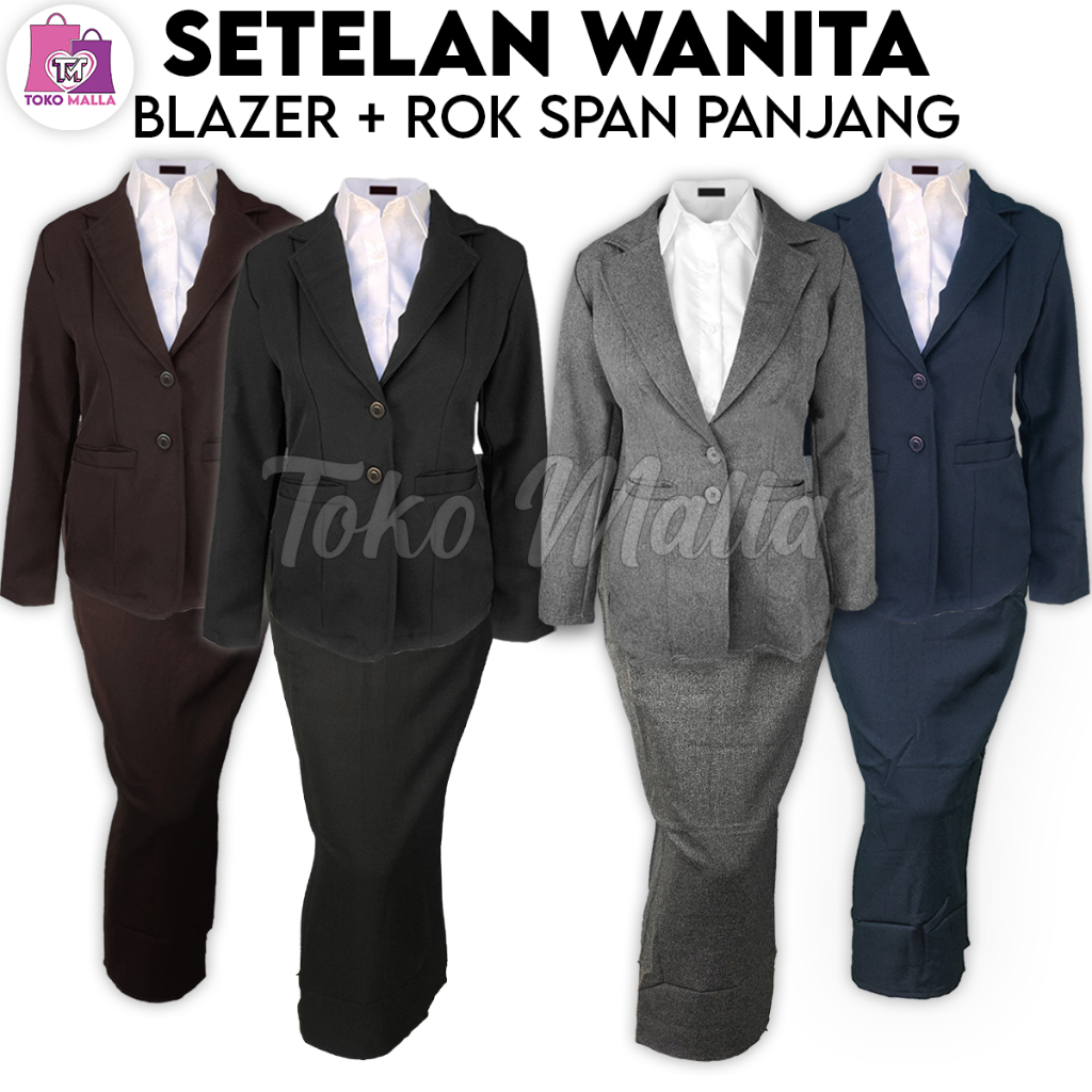 One Set Setelan Jas Blazer Rok Span Panjang Wanita Stelan Jas Kerja Kantor Cewe Polos Dewasa Anak Ja