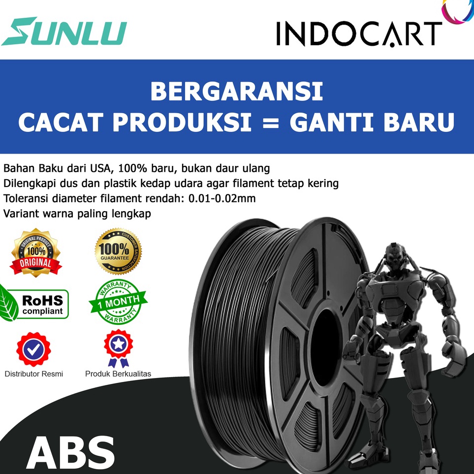 

KODE L8S3 INDOCART Tinta Filamen 3D Printer Filament SUNLU ABS 1kg