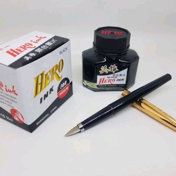 

Paket Siap PakaiTinta Botol Hero Ink BLACK Fountain Pen Hover BLACK Nib Fine 3mm Pen Pulpenalat tulis KODE G8W9