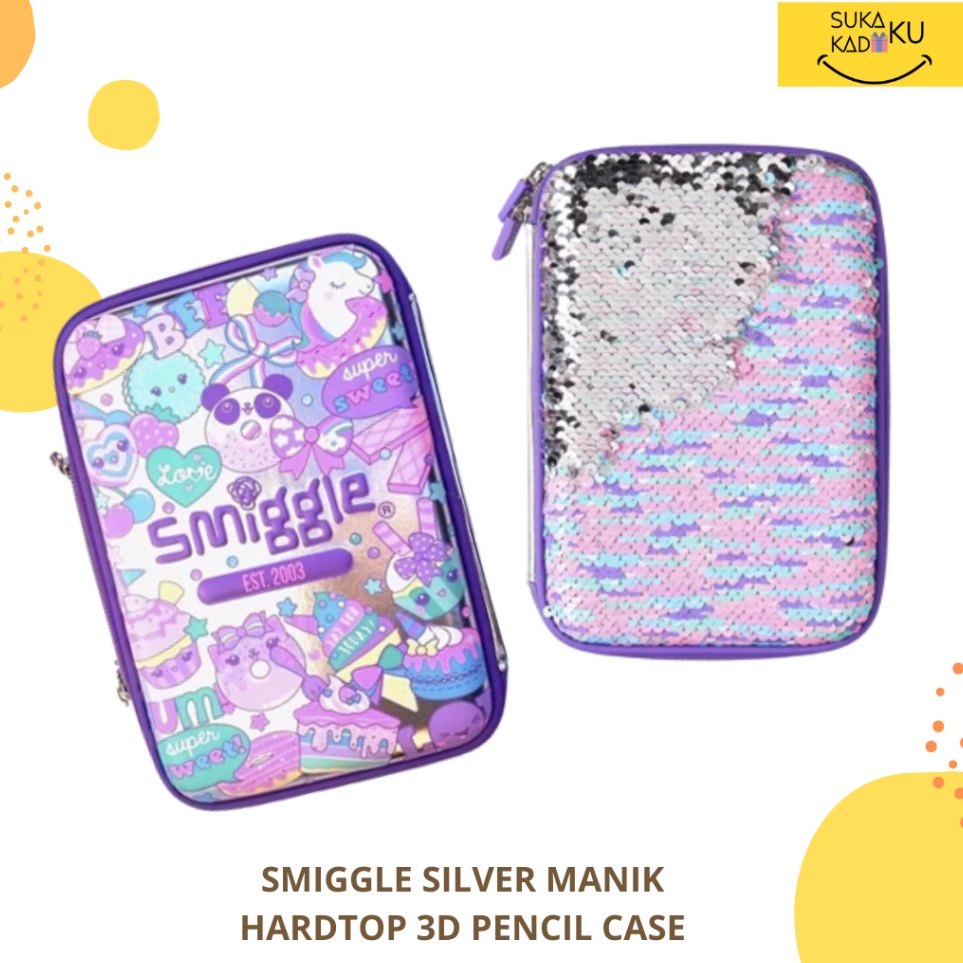 

KODE T3D9 SMIGGLE Sequin Hardtop Pencil Case Manik Kotak Tempat Pensil 3D Pouch Anak