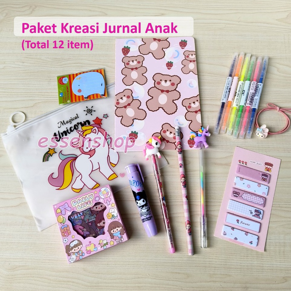 

KODE A3F3 Paket hadiah anak Alat Tulis jurnal anak kreasi sticker pensil penghapus raibow gel sticky notebook