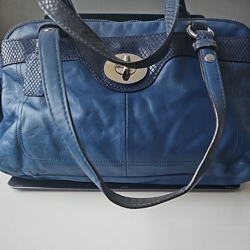 coach penelope blue leather snake  satchel