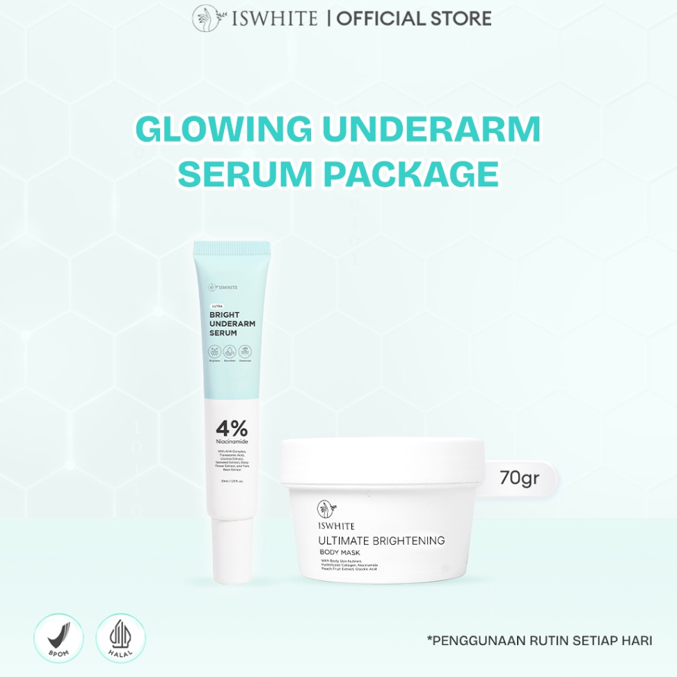 ISWHITE Iswhite Glowing Underarm Serum Package With Ultimate Brightening Body Mask 7gr  Paket Mencer