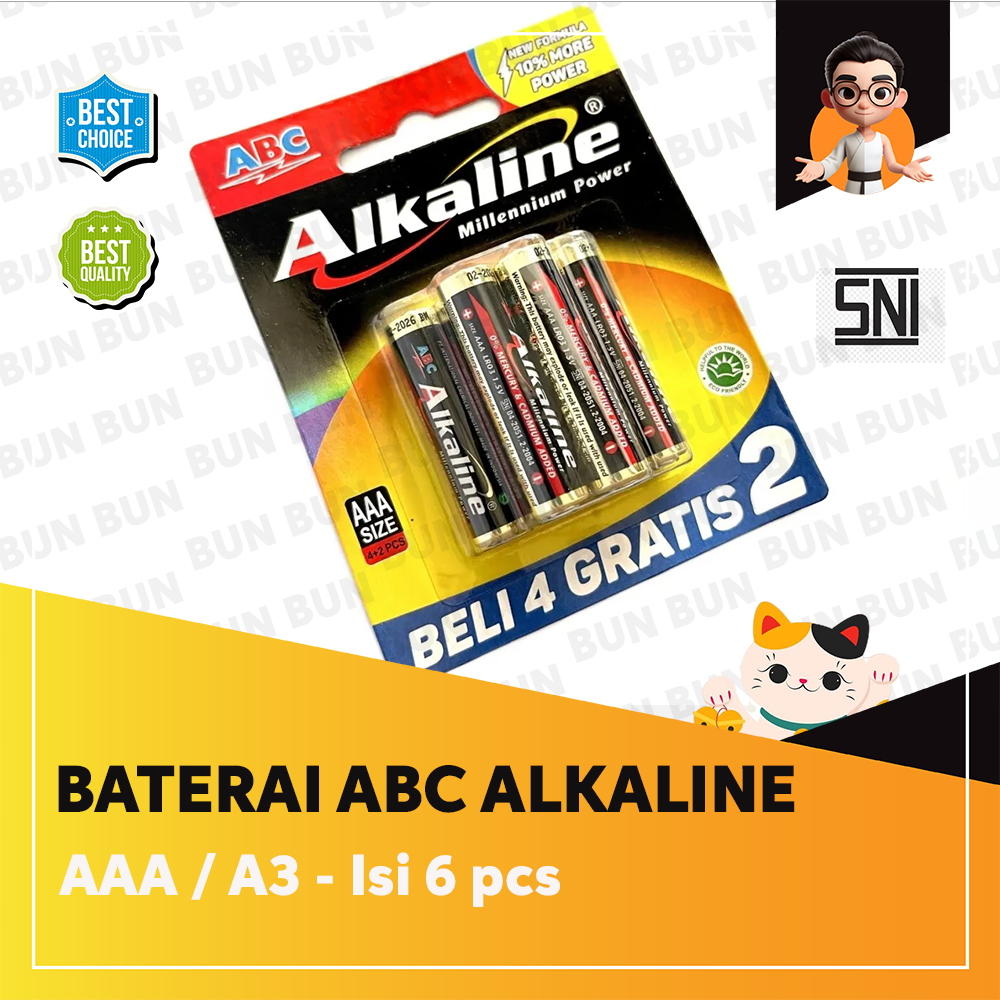 Baterai ABC Alkaline AAA / A3 isi 6 / Batre Alkalin