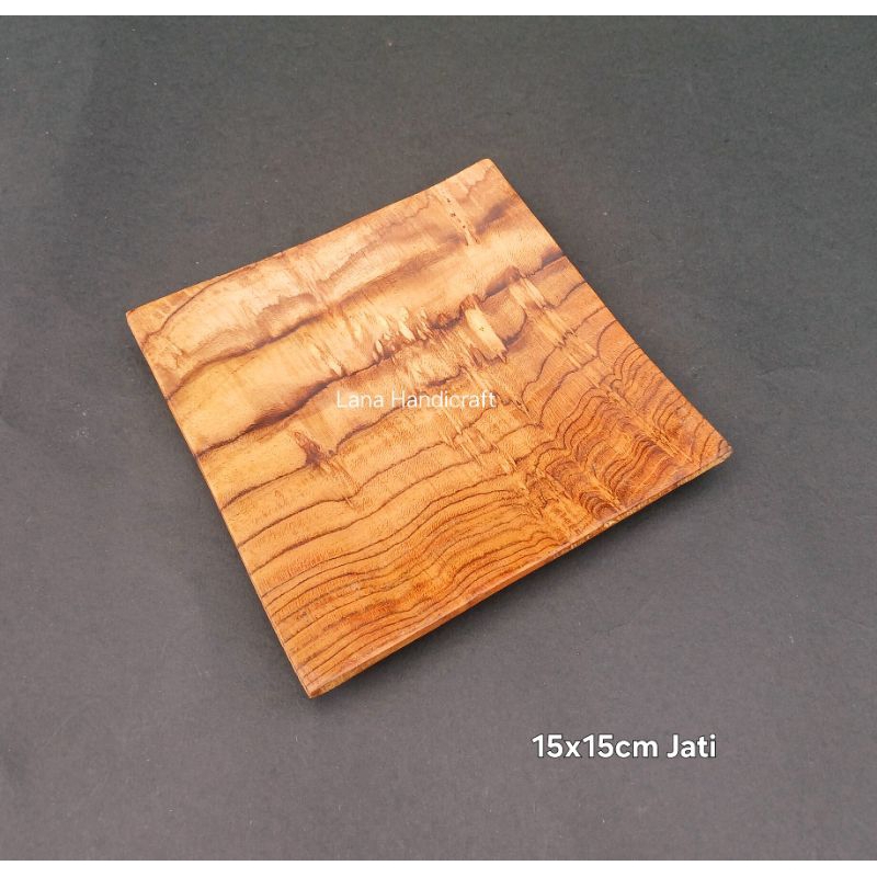 piring kayu/piring saji/piring cekung/piring placemat 15x15cm kayu jati