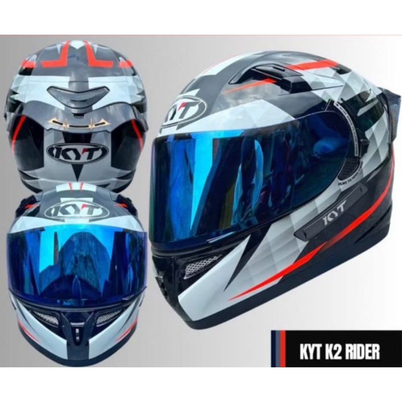 HELM KYT K2 RIDER DIAMOND BLAK/WHITE_DOUBLE VISOR