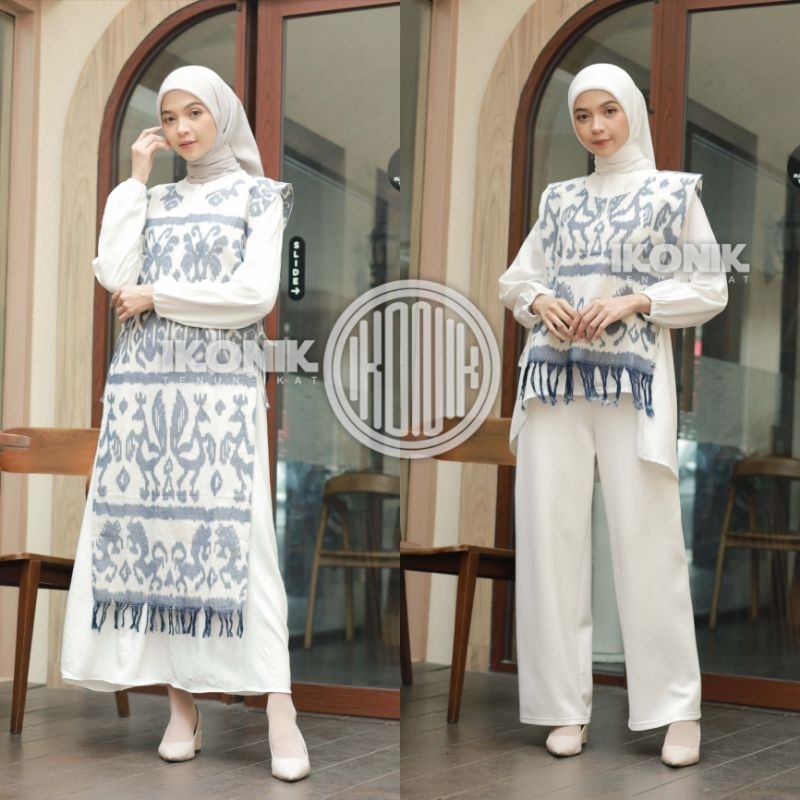 IKONIK VEST TENUN ( WHITE ETNIK SUMBA ) - ROMPI TENUN - OUTER TENUN WANITA