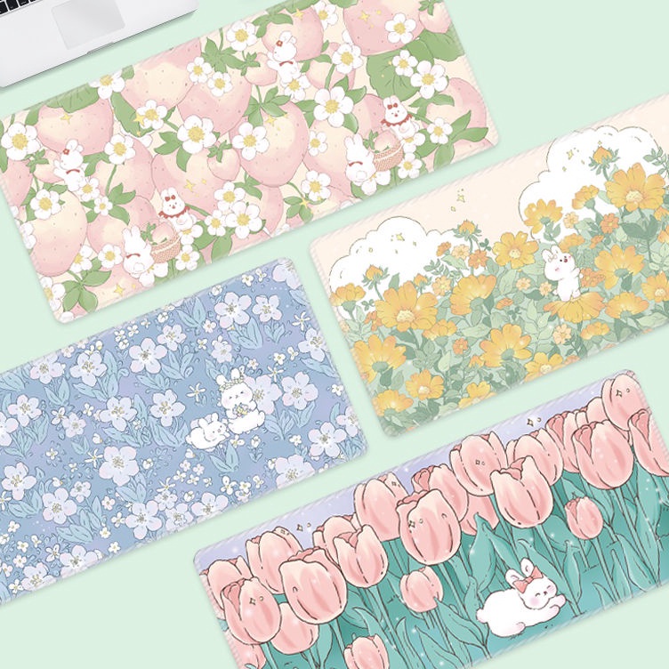 Mousepad lebar alas laptop meja desk mat antislip BUNNY IN GARDEN u S6D5