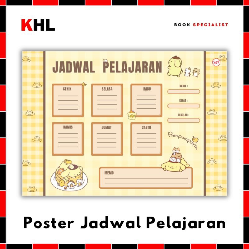 

KHL - Poster Jadwal Pelajaran / Class Schedule KARAKTER - Pompompurin - SANRIO JADWAL PELAJAR SD SEKOLAH ANAK SMP