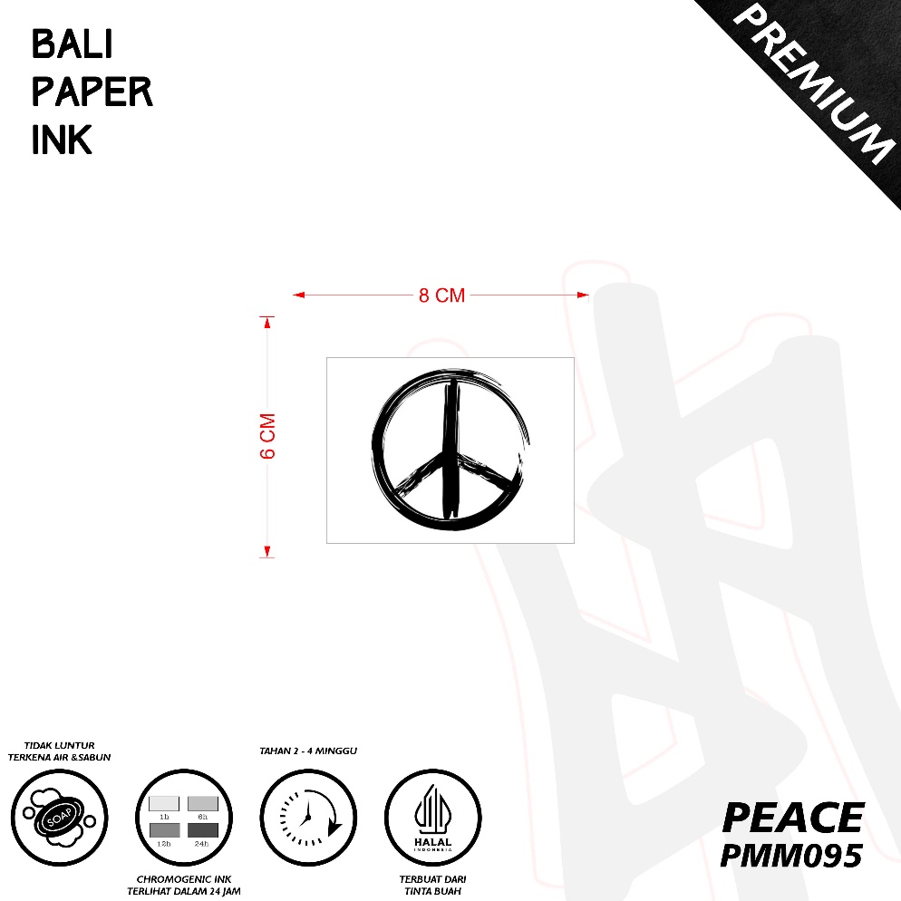 KODE I19W Tato Peace PMM95  Premium Temporary Tattoo  By Bali Paper Ink