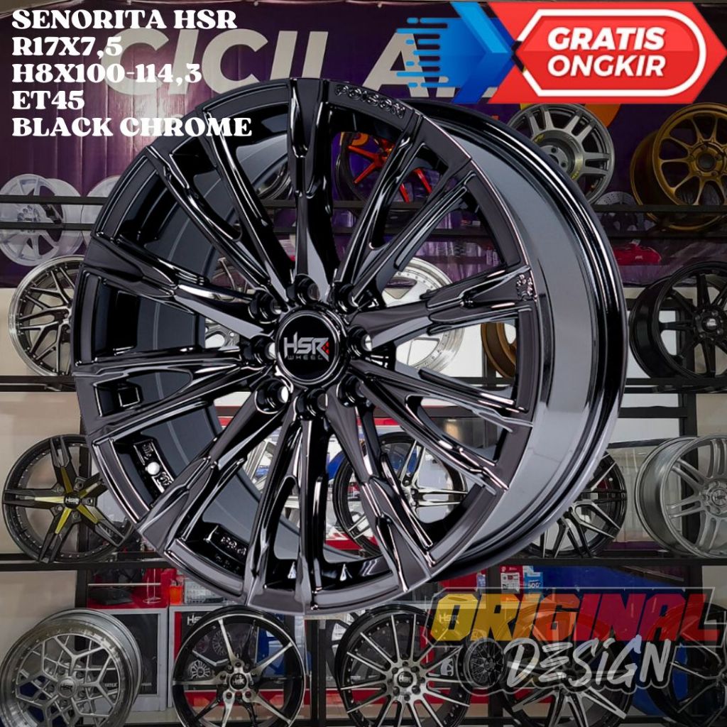 Velg Mobil Ring 17 HSR SENORITA R17 LEBAR 7,5 LOBANG 4 ET45 BLACK CHROME