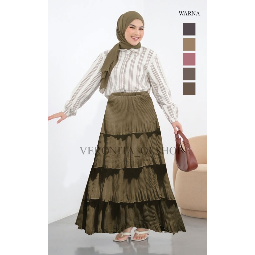 Rok Panjang Bahan Ceruty Susun 4 Lapisan Puring Rok muslim Bawahan panjang Wanita/Cewek terbaru Terl
