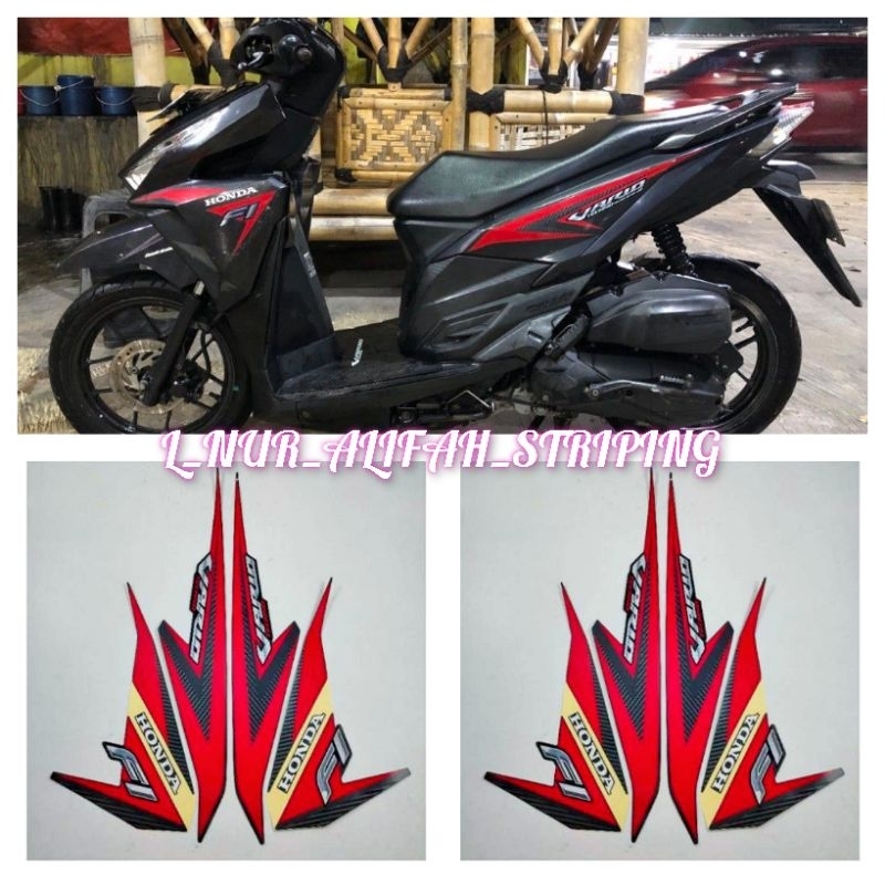 STIKER STRIPING LIS LES BODY MOTOR HONDA VARIO TECHNO 125 LED 2015 WARNA ABU MERAH