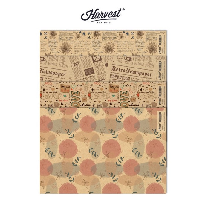 

READY STOCK Kertas Kado Harvest Wrapping Paper Brown Kraft Fancy Paket isi 4