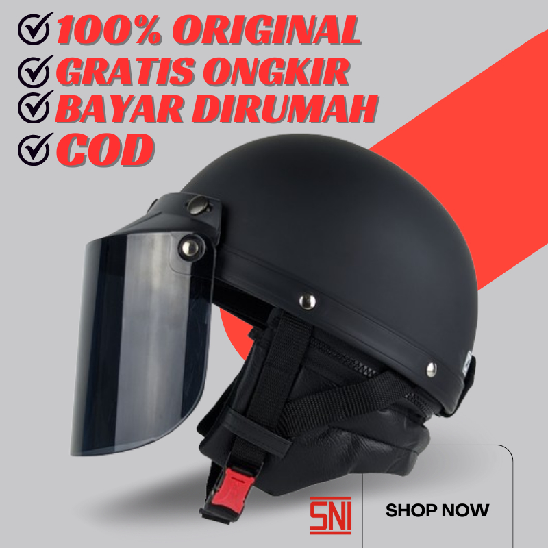 Helm Vintage Chip Cetok Bogo Setengah Kepala Pria Wanita Dewasa Kaca Datar Merk ACN | HNK HELMETS