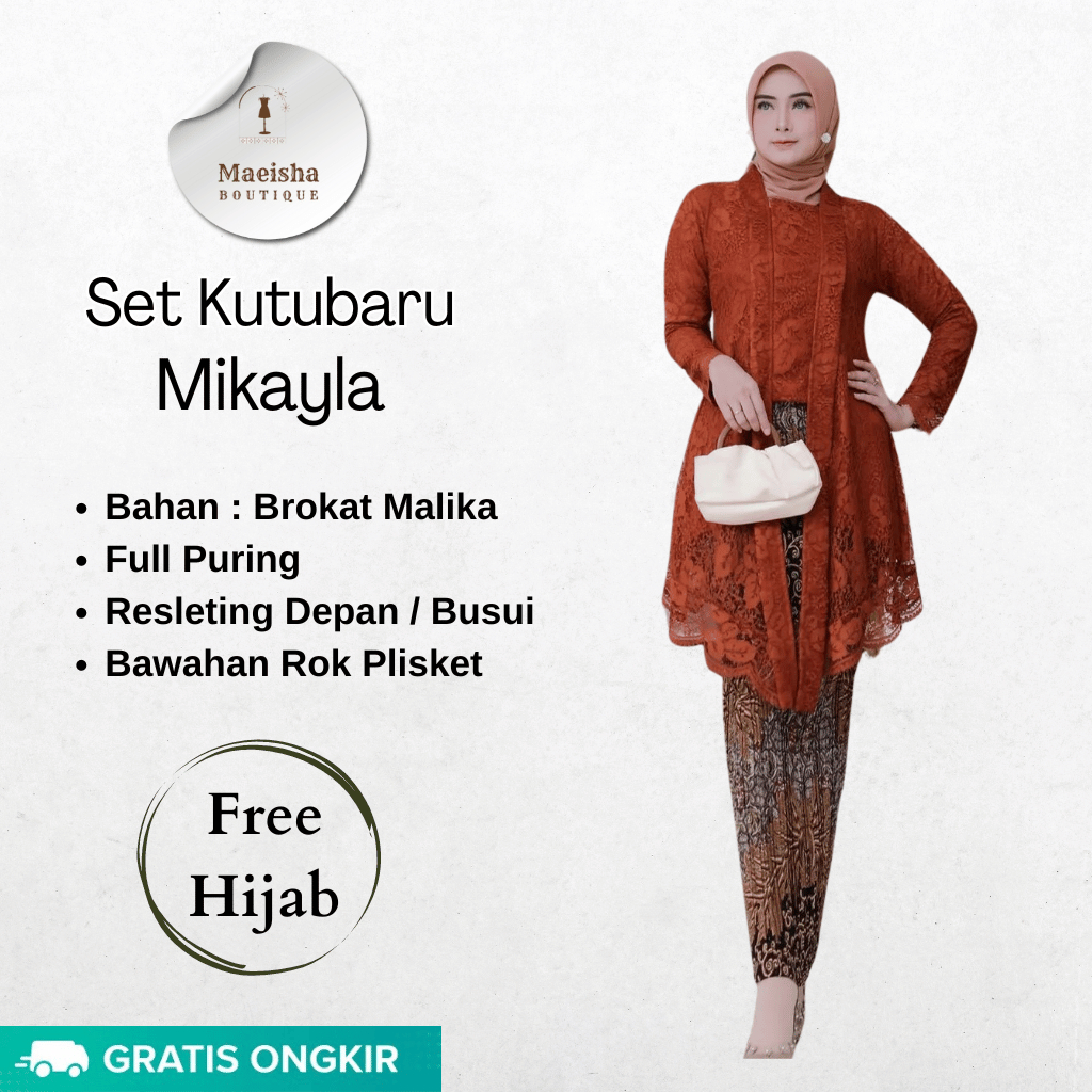 Set Kebaya Kutubaru Mikayla Free Hijab / Kutubaru Brokat / Kebaya Brokat Jumbo / Kebaya Wisuda / Keb