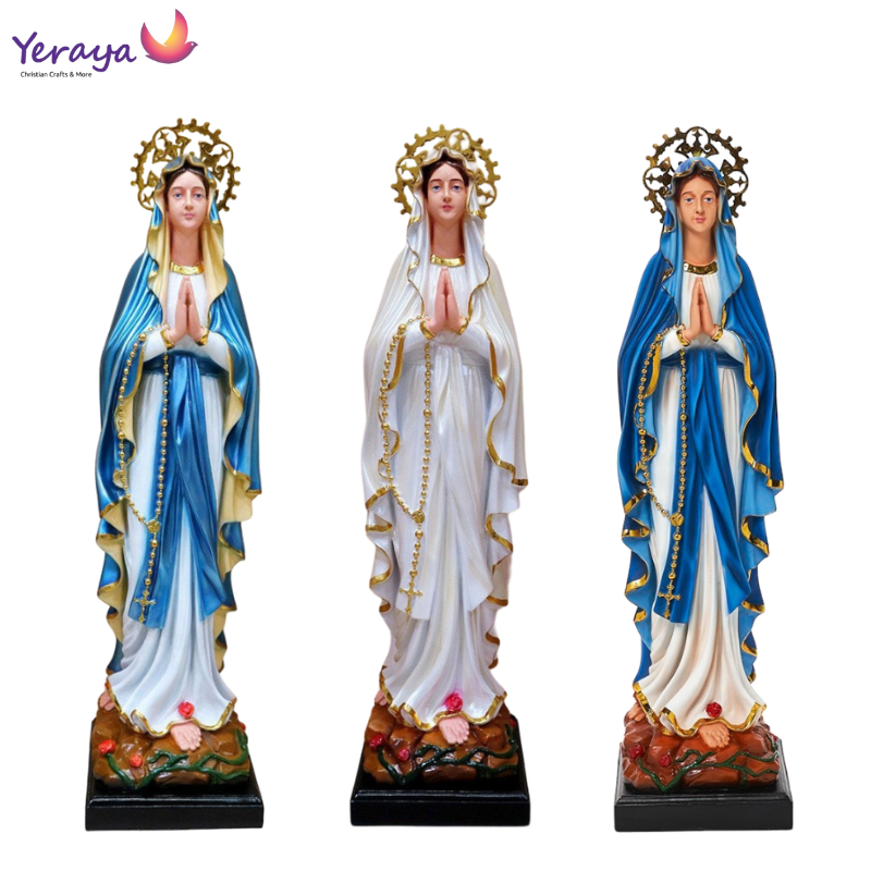 Pajangan Gereja Patung Rohani Maria Bunda Lourdes Biru Metalik 60cm Dekorasi Rumah Goa Rohani