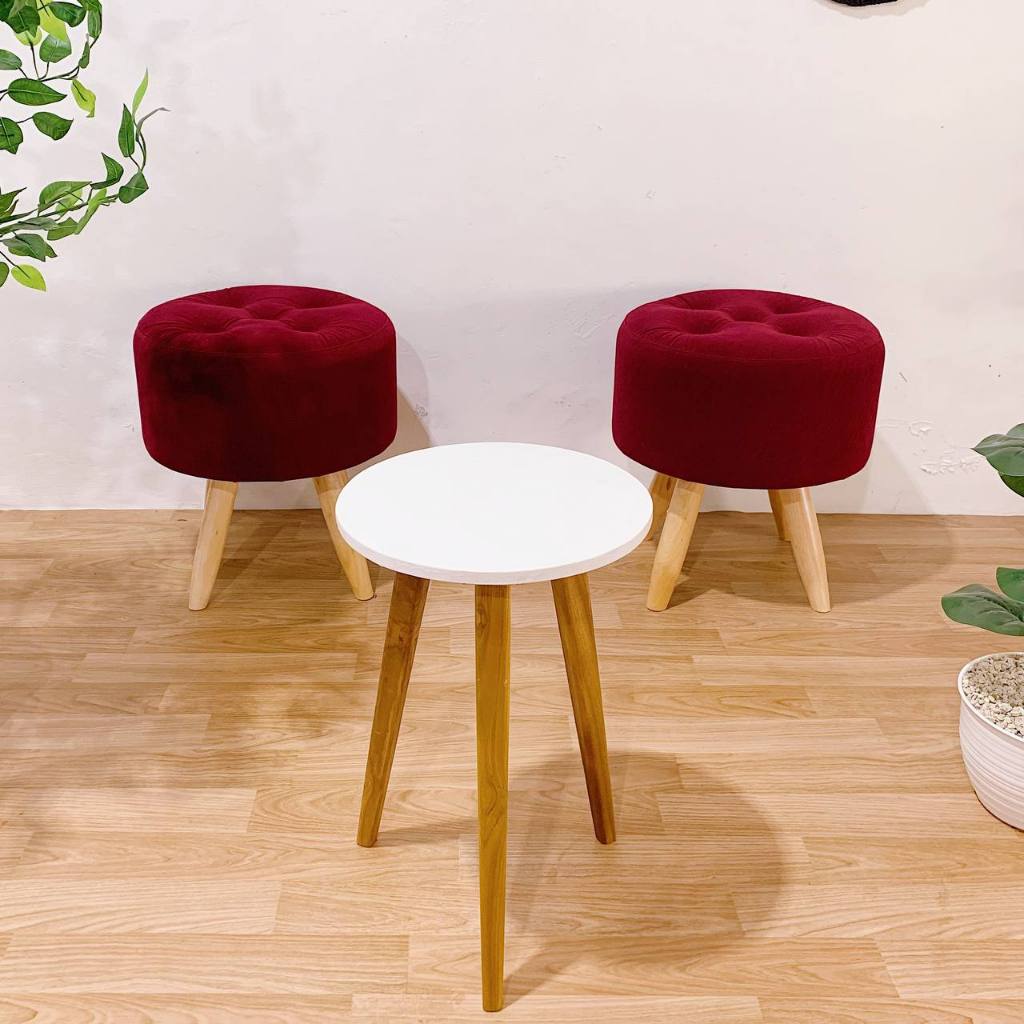 Set Meja Kursi Stool Sofa Bulat Stool Kancing Set Isi 2 Stool 1 Meja
