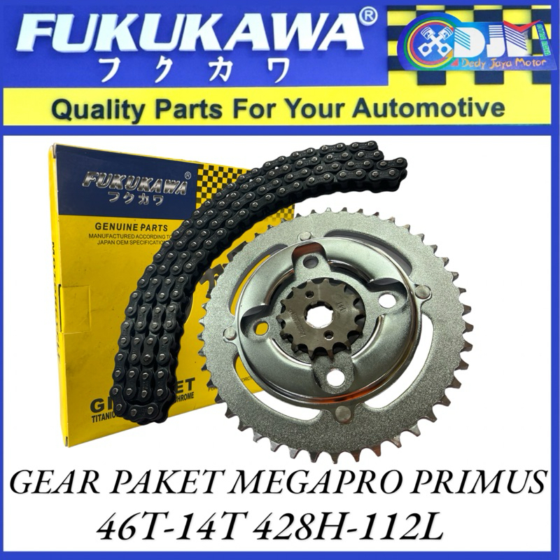 GEAR SET PAKET FUKUKAWA MEGAPRO + PLATE PRIMUS 46T-14T 428H-112L GEAR SET MEGAPRO PRIMUS ORIGINAL FU
