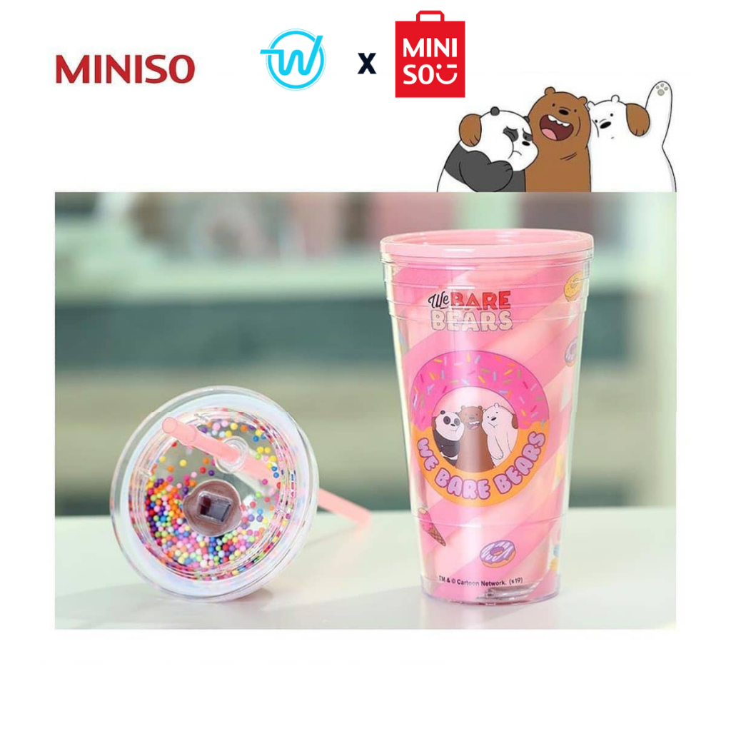 Miniso Tumbler We Bear Bears 480ml - Pink