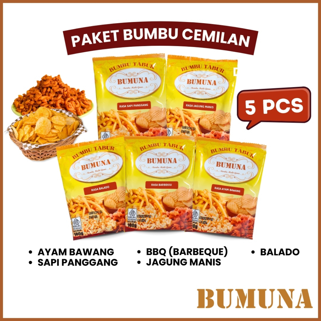 

Paket Bumbu Tabur Bumuna Murah 5pcs (Balado - BBQ - Jagung Manis - Sapi Panggang - Ayam Bawang)