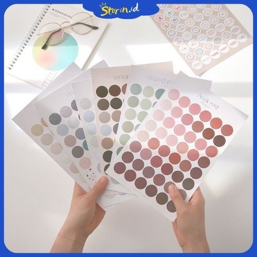 

STORIN - Stiker Kertas Dekor MACARON DOTS Polos dan Motif Berkarakter Paper Sticker DIY Planner Scrapbook