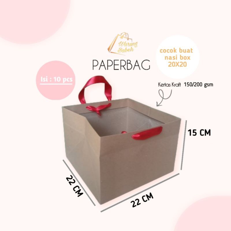 

Paperbag P22xL22xT15cm untuk besek, tumpeng mini, kotak nasi box makanan, souvenir, hampers dll - 1pack isi 10pcs