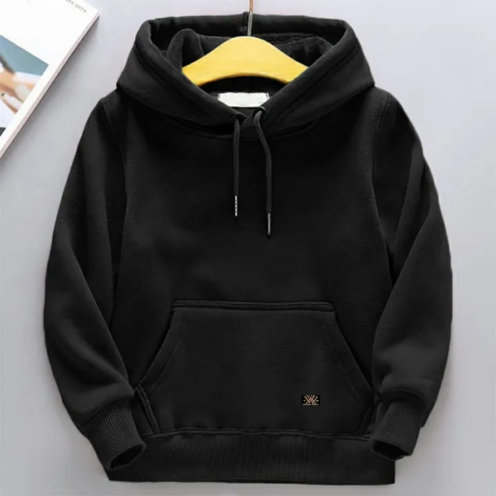 Jaket Anak Hoodie Laki Laki Perempuan warna Hitam motif polos usia 2 - 12 tahun
