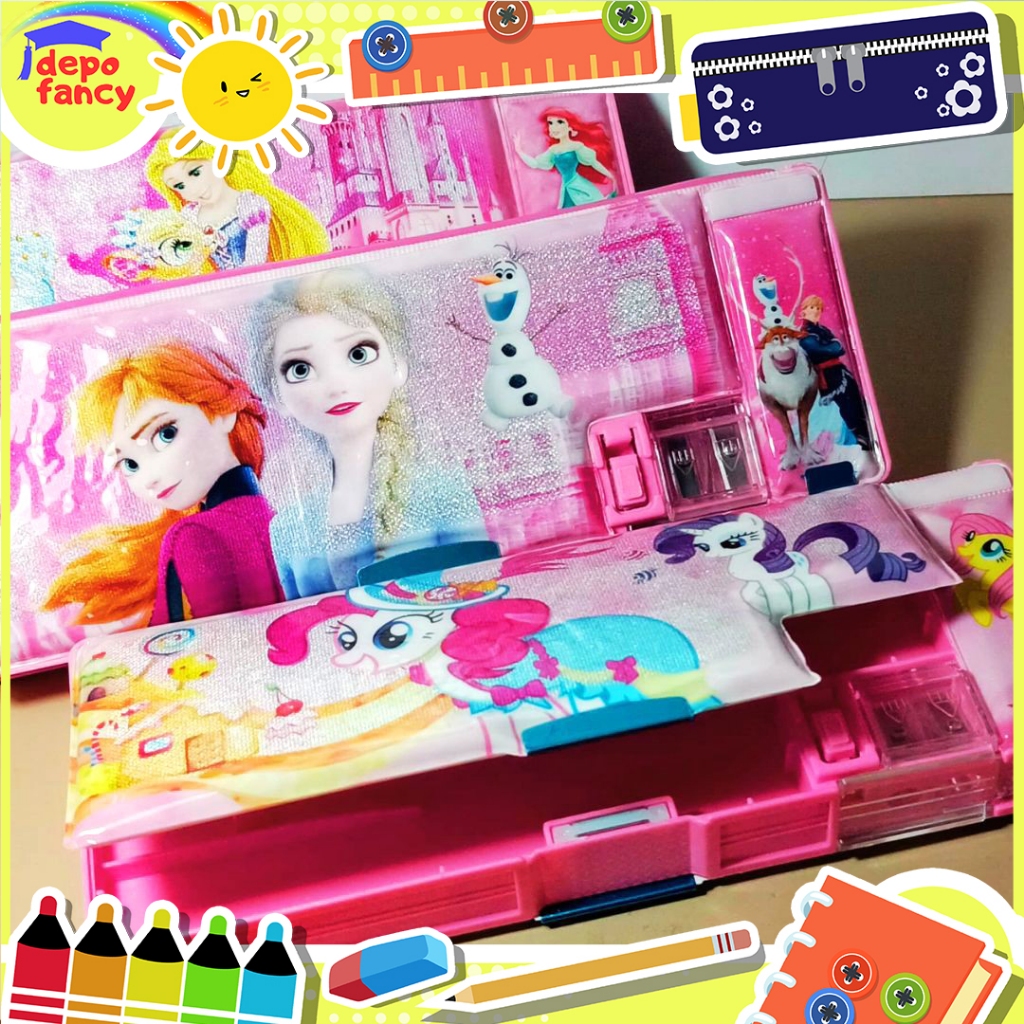 

Kotak Pensil Magnet 2 Sisi + Rautan Pensil L1628-28 GIRL Glitter / Pencil Case / Tepak Pensil / Boks Pensil / Box Pen