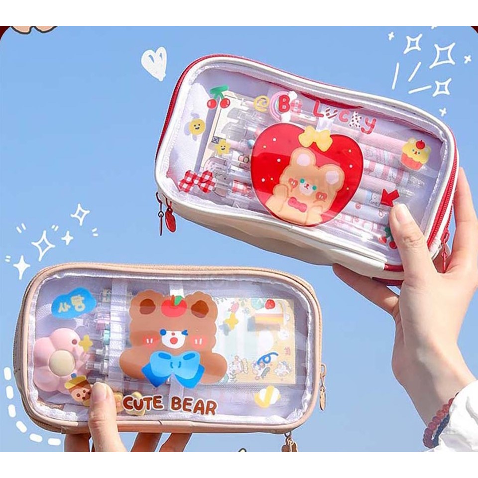 

Tempat Pensil Lucu Anak Transparan Kotak Pencil Dompet Besar Karakter Motif Pouch Stationary Resleting Serbaguna