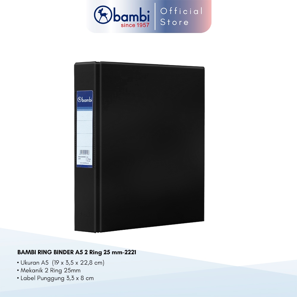 

Bambi Ring Binder A5 2 Ring D-Type Black SMALL SIZE 25 mm