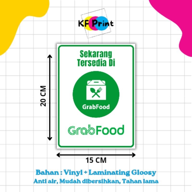 

STIKER NOW AVAIBLE ON GRABFOOD 20 X 15 CM BAHAN VINYL LAMINATION GLOSSY