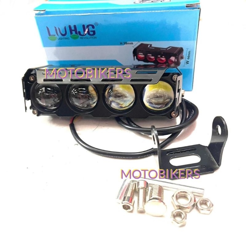 Lampu Tembak LED  Laser 4 Mata Devil Lensa 2 Warna Jauh Dekat HJG