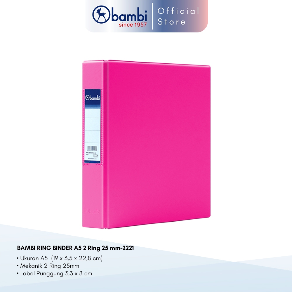 

Bambi Ring Binder A5 2 Ring D-Type Fluoro Pink SMALL SIZE 25 mm