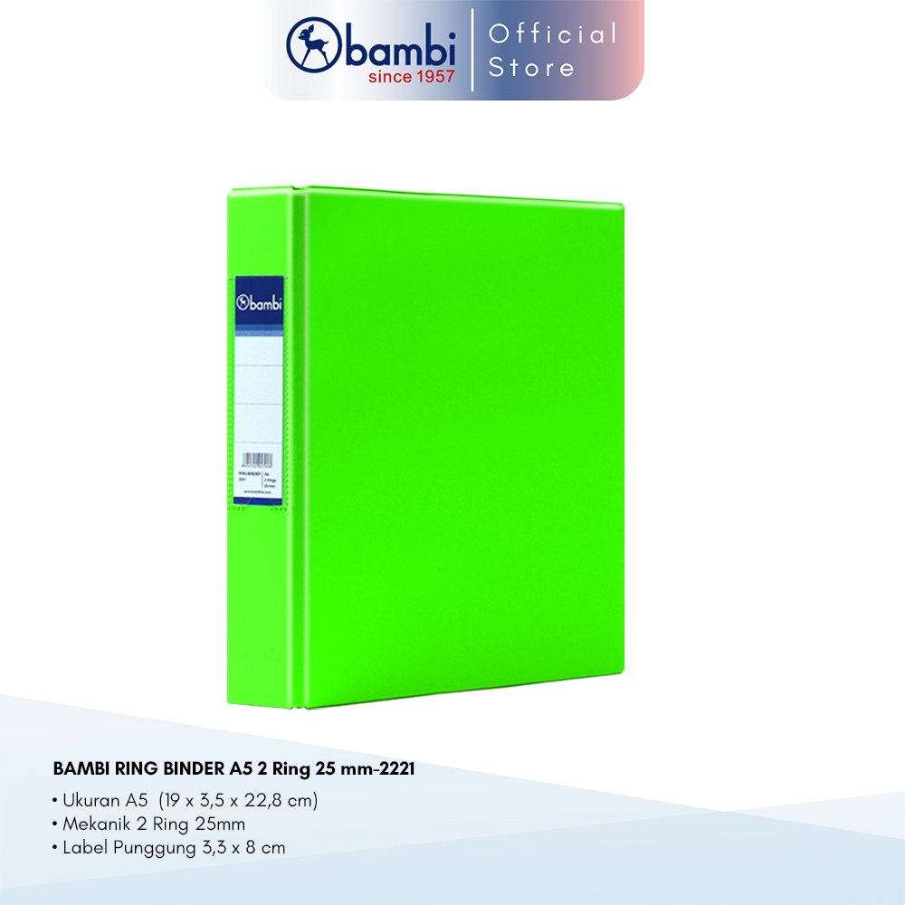 

Bambi Ring Binder A5 2 Ring D-Type Fluoro Green SMALL SIZE 25 mm