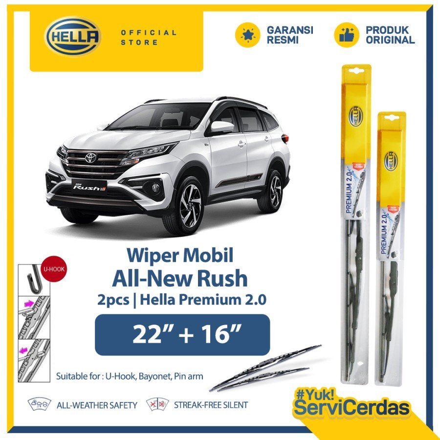 Wiper Mobil TOYOTA All New Rush 22” + 16” (2pcs) - HELLA Premium 2.0