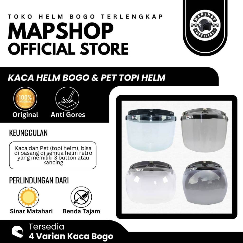 Aksesoris Kaca Visor Cembung Datar Flat Smoke Hitam Clear Bening Pet Topi Helm Pendek Retro Vintage 