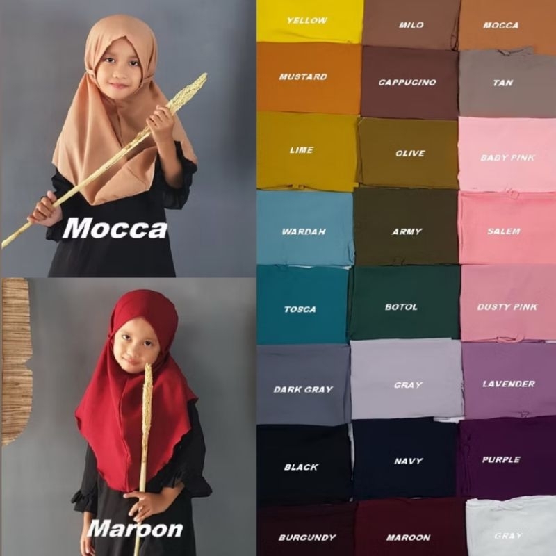 Bergo Maryam anak diamond 2-5 tahun warna hijau mint Wardah merah maroon hitam navy mocca Milo coksu