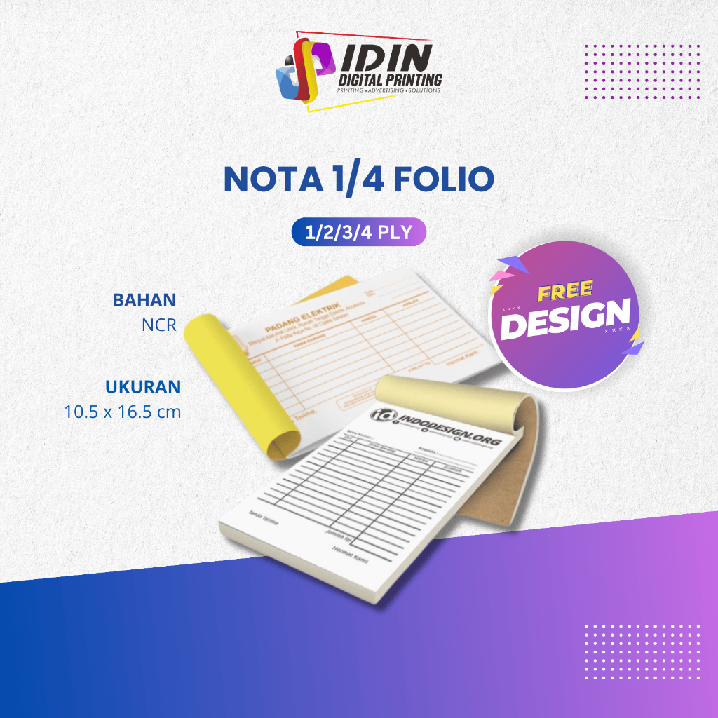 

Cetak Nota Faktur 1 Ply 1/4 Folio Total 40 Buku Custom Usaha Toko - Percetakan Idin Digital Printing