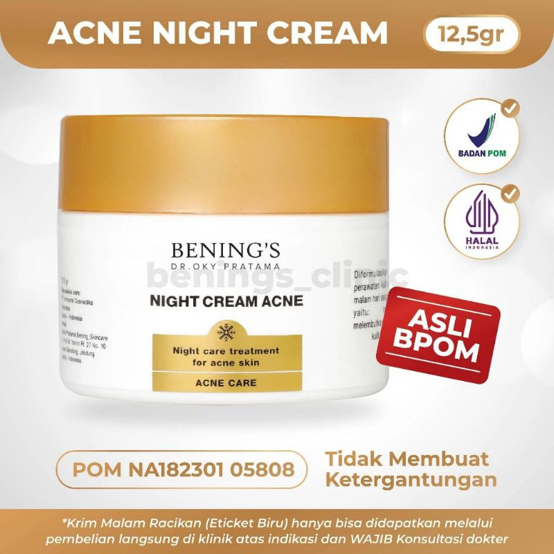 Eceran/Satuan Bening's Acne Night Cream Clinic | Cream Malam Jerawat dan Beruntus