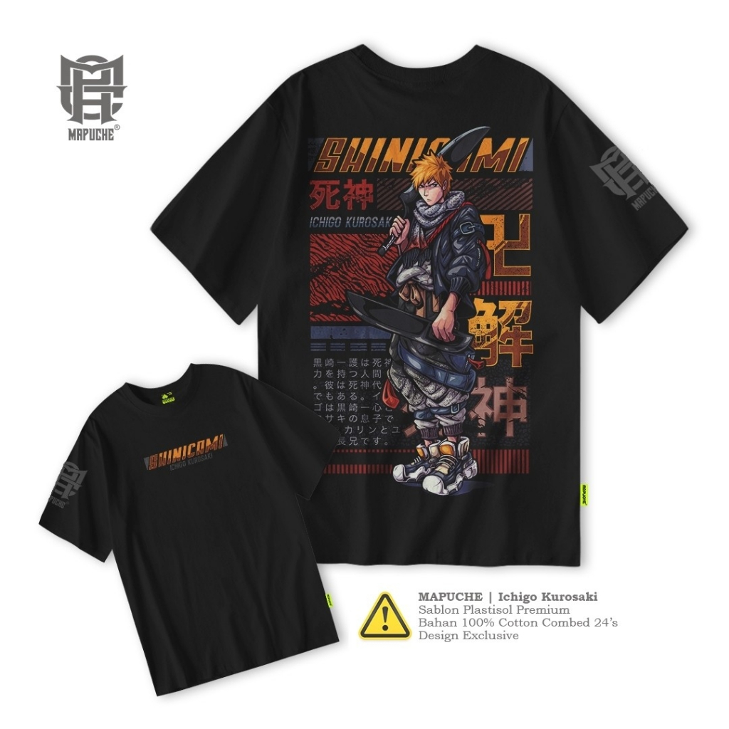 MAPUCHE Kaos Pria Tshirt Ichigo Kurosaki Hitam Unisex