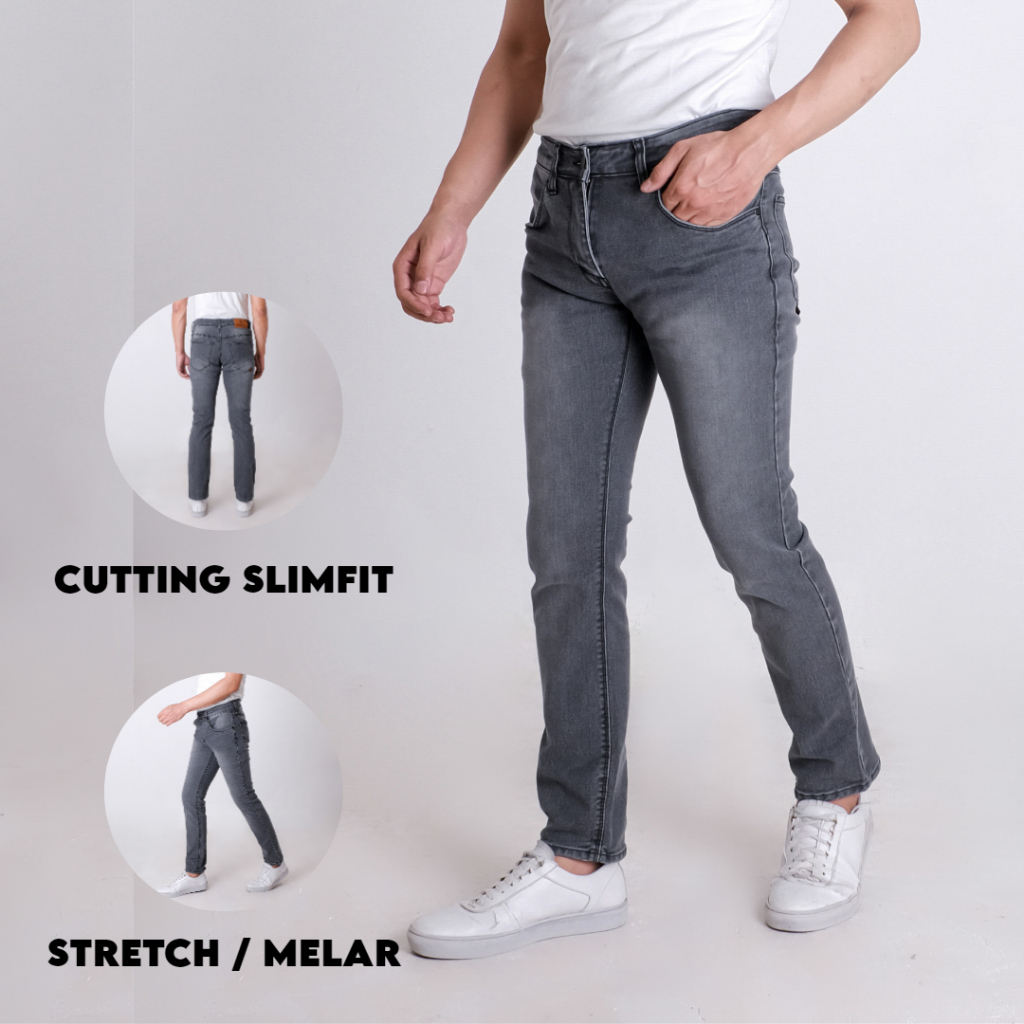 BOMBSTONE - Celana Jeans Panjang Pria Slimfit Stretch Celana Jeans Pria