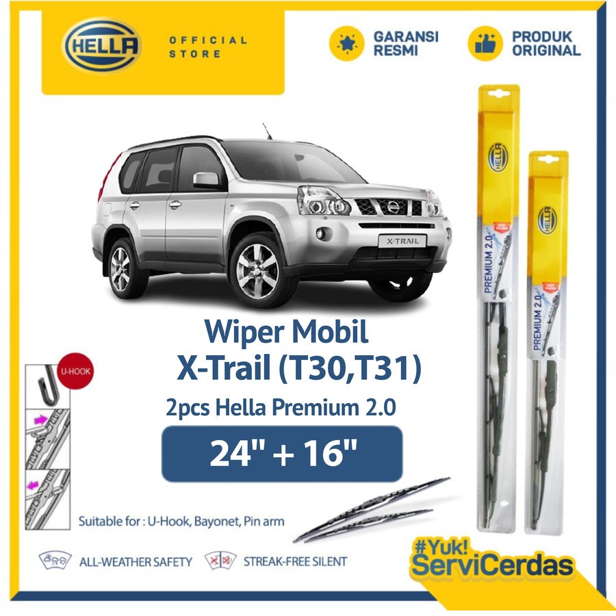 Wiper Mobil Nissan Xtrail T30-T31 24” + 16” (2pcs) - HELLA Premium 2.0
