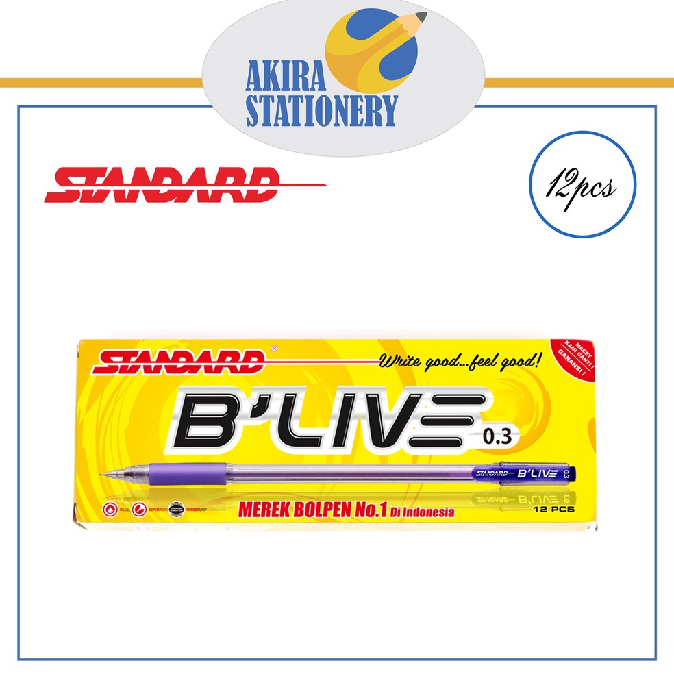 

KODE R1V PULPEN PEN PENA STANDARD BLive 3 HITAM BIRU 12PCS