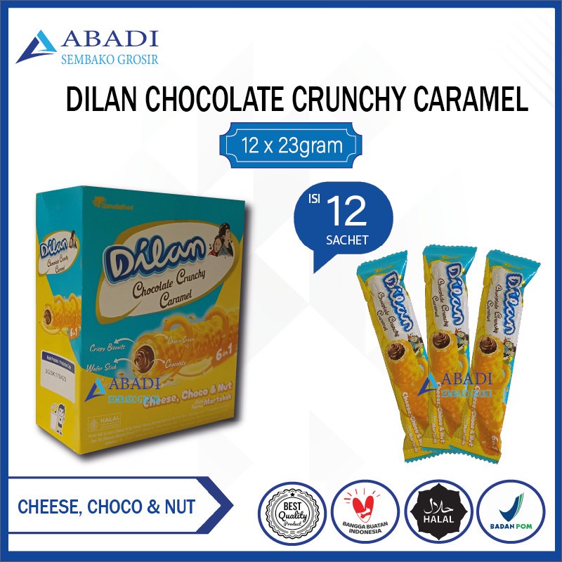 

Wafer DILAN CHOCOLATE CRuNCHY CARAMEL Rasa Cheese Chocolate Nut - Keju Cokelat Kacang 1 box 12pcs