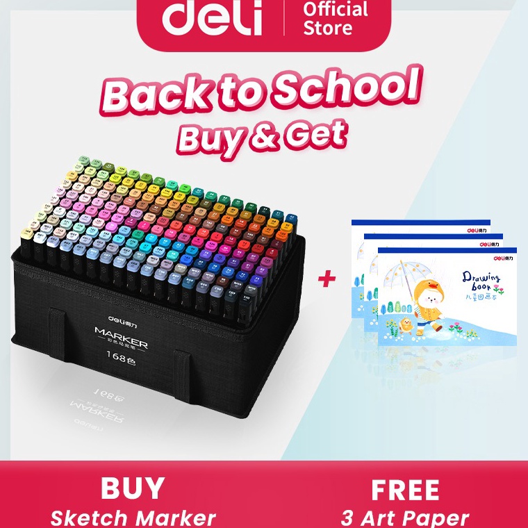 

KODE O3I9 Deli Spidol Sketsa Profesional Sketch Marker 168 Warna Dual Tip HM92